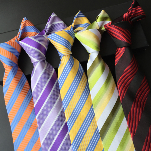 What are you wearing?  (striped neckties) phrase image